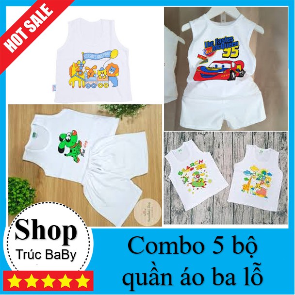Combo 5 bộ quần áo ⚡SIÊU ĐẸP⚡ bộ áo ba lỗ+quần đùi chất cotton cho bé Bosini(2-16kg)