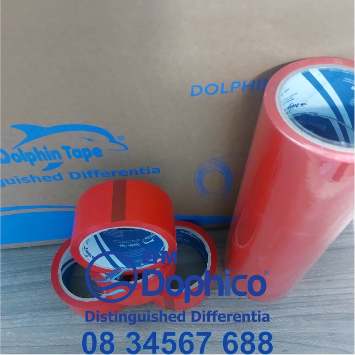 Băng dính đỏ 47mm x 50Y – Nhãn hiệu Dolphin – Chuyên dùng cho đóng gói hàng hóa, thùng carton