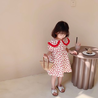 [V048] Váy thô cổ sen chấm bi đỏ sz 80-130