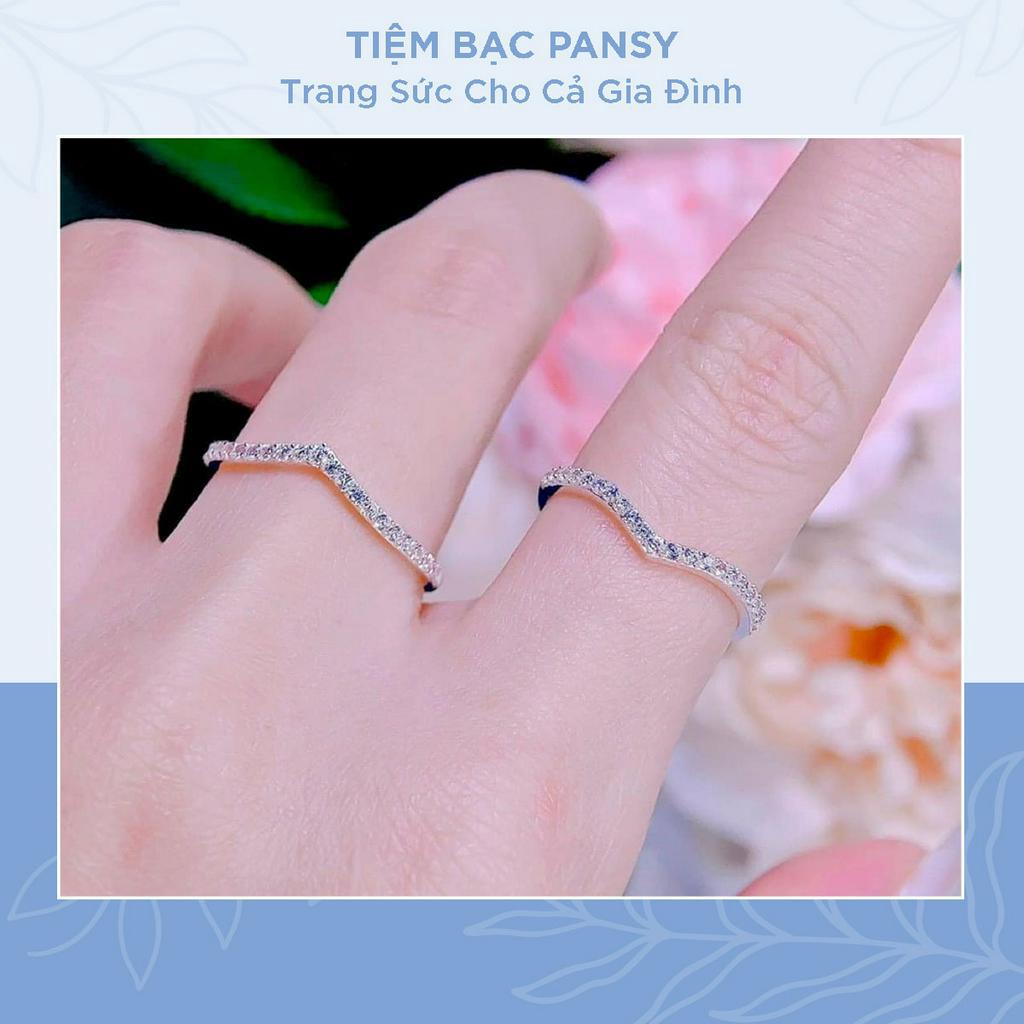 Nhẫn bạc nữ PANSY hình chữ V đính đá lấp lánh, nhẫn nữ 1 hàng đá V-ring thời trang bằng bạc ta