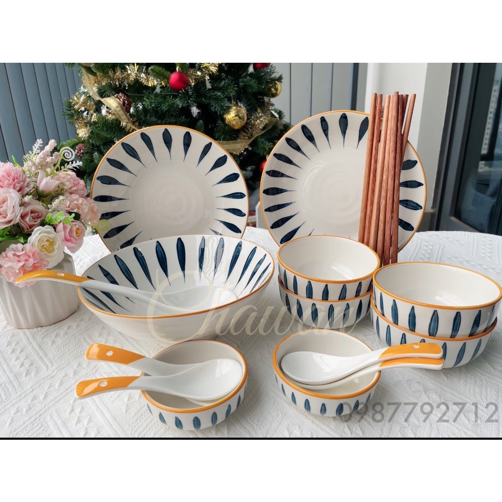Set 18 món bát sứ phong cách Nhật bản bộ bát cao cấp