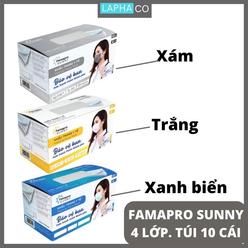 Khẩu trang y tế 4 lớp kháng khuẩn Famapro Sunny hộp 50 cái - Chính hãng công ty Nam Anh
