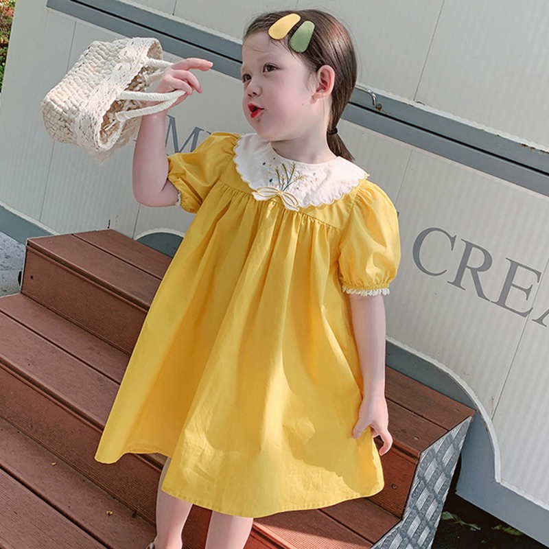 Đầm Công Chúa Tay Phồng Cổ Búp Bê Màu Sắc Ngọt Ngào Phong Cách Hàn Quốc Cho Bé Gái 3-8 Tuổi Se7En