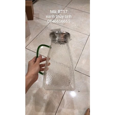 Bình thủy tinh sần quai xanh 1500ml (BT17)