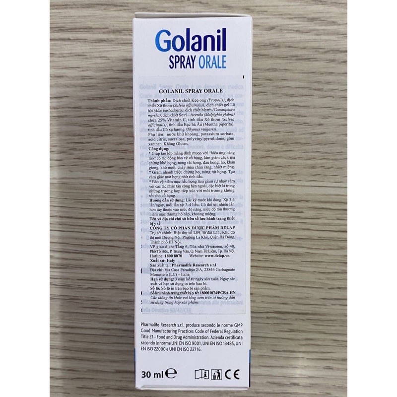 Fitobimbi Golanil spray Xịt họng kháng khuẩn Giảm ho nhanh cho người lớn, Nhà thuốc tâm nhất