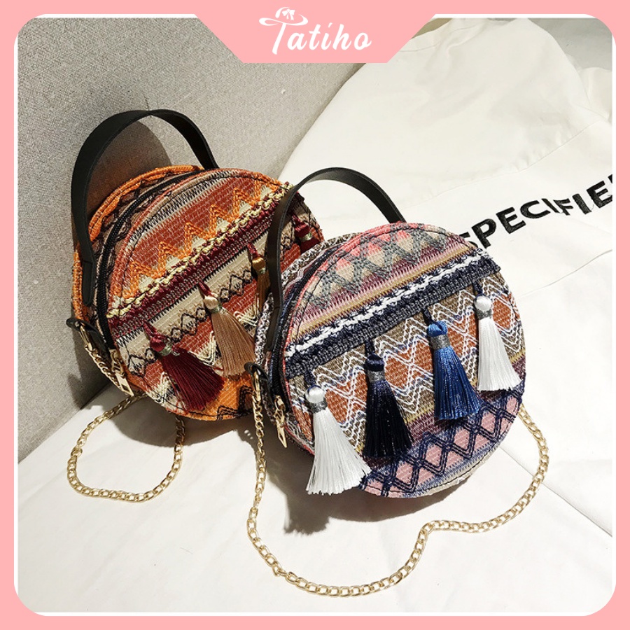 [HÀNG XỊN, GIÁ TỐT] Túi BoHo ( Túi Thổ Cẩm) Đeo Chéo Hình Tròn Phối Tua Rua Thời Trang - Mã TUI51