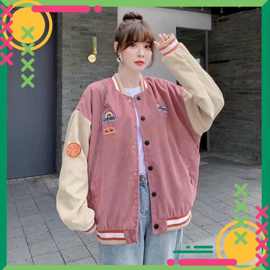 [Lên đồ là Sang] Áo Khoác Bomber Nhung Cầu Vồng Form Rộng Phong Cách Thời Trang Tặng Nón Nhung AS | BigBuy360 - bigbuy360.vn