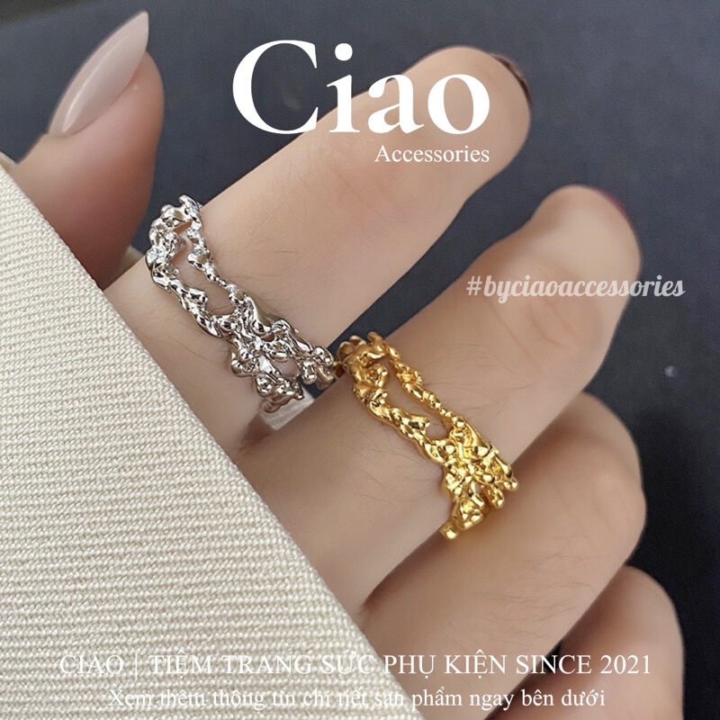 [HOẢ TỐC 1H] Nhẫn mạ bạc S925 thiết kế hoạ tiết trừu tựơng mã 25 phong cách trendy Ciao accessories