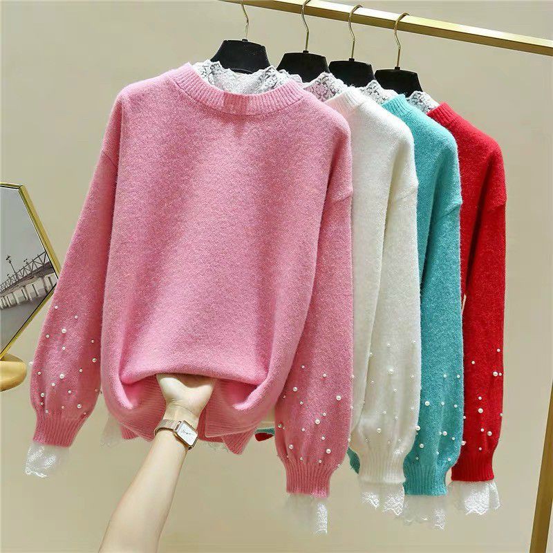 Áo len phối ren tay đính ngọc hàng QCL1
