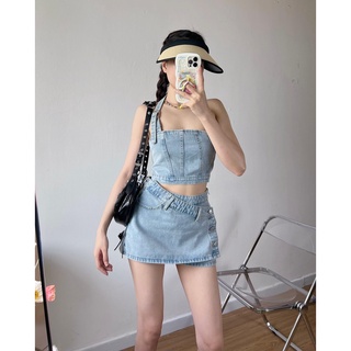 Set Jeans XANH NHẠT áo crop + váy