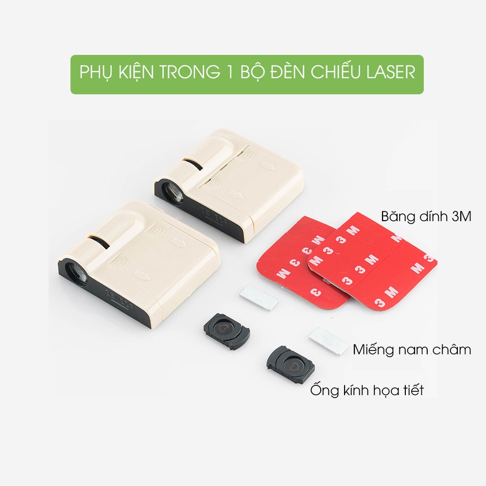 Đèn led chiếu hình, logo gắn cửa trang trí ô tô không dây, phụ kiện oto Tâm Luân