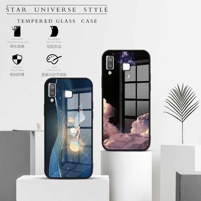 Ốp Điện Thoại Kính Cường Lực Cứng Viền Silicon Mềm Cho Samsung Galaxy A8 Star Edge
