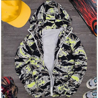 Áo Khoác Dù 2 Lớp Họa Tiết Camo Dạ Quang Chống Nắng Có Nón Nam , Nữ