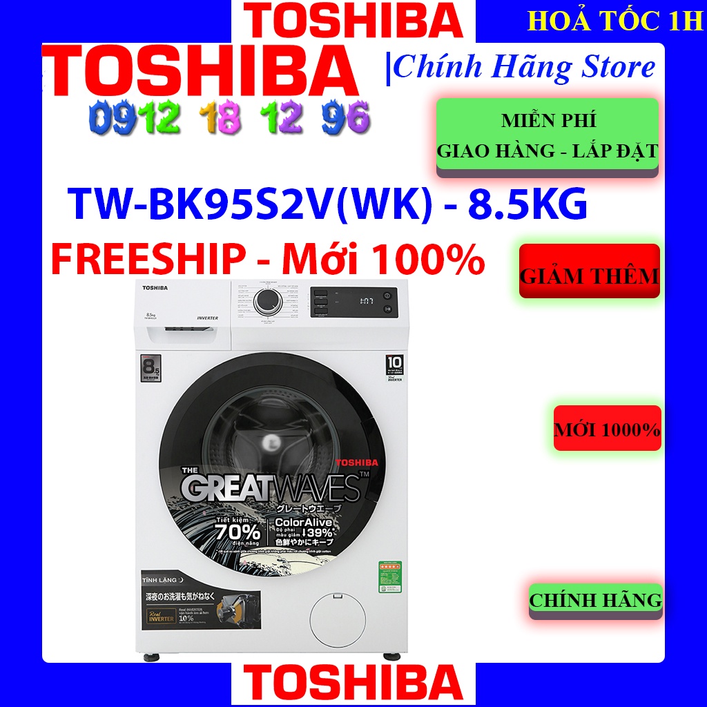 [Toshiba BK95S2V] Máy giặt Toshiba TW-BK95S2V(WK) Inverter 8.5 Kg, Bảo hành chính hãng 2 năm.