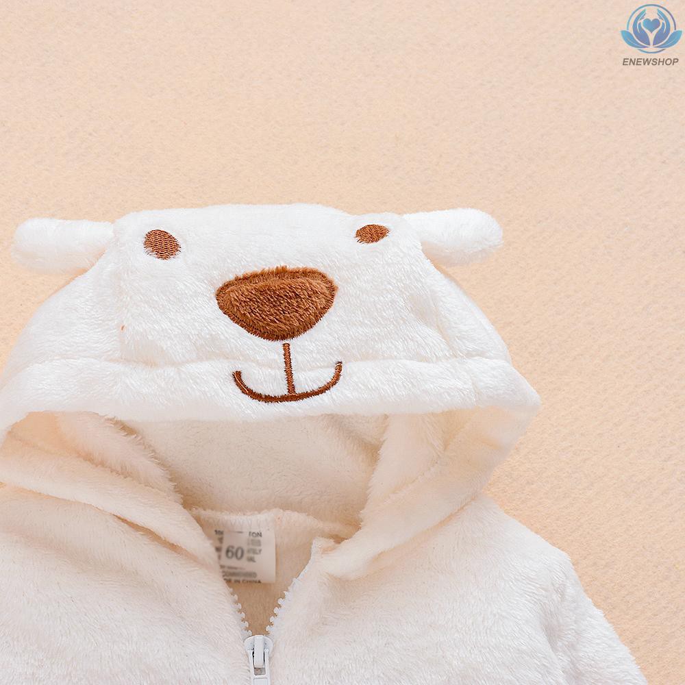 ♥♥enew~Baby Animal Hooded Rompers One-Piece Toddlers Autumn Winter Coral Fleece Pajamas Unisex Jumpsuit Costumes (White, Bear)