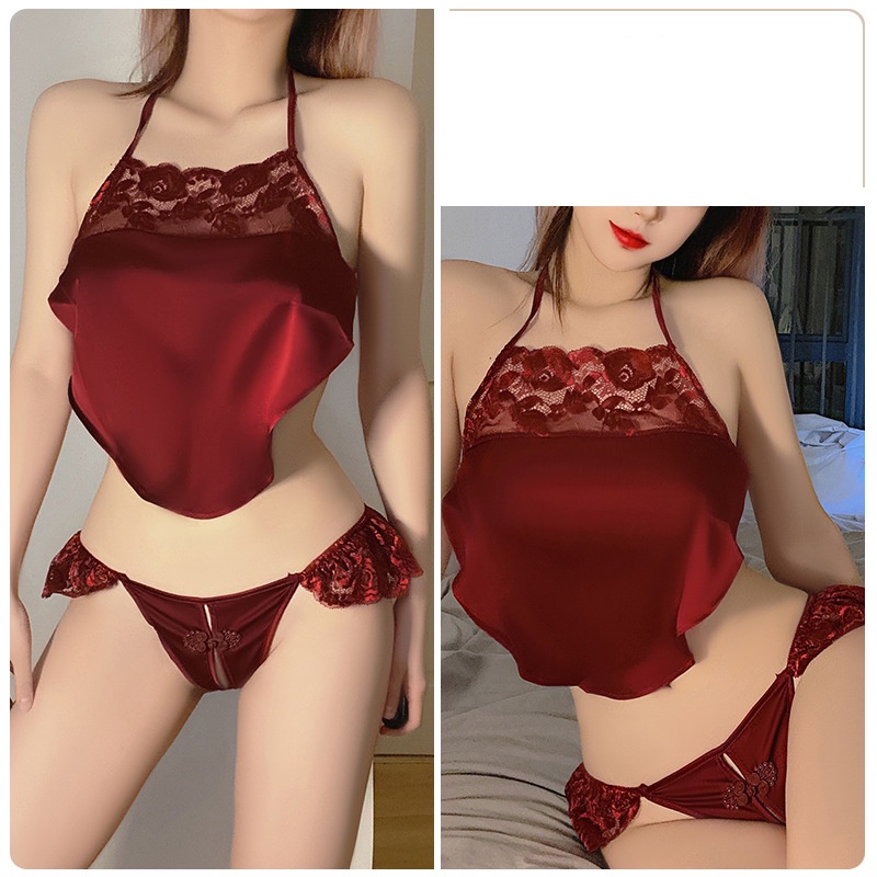 Đồ ngủ sexy váy ngủ gợi cảm yếm ngủ kèm quần chip cài hoa dễ thương VN19