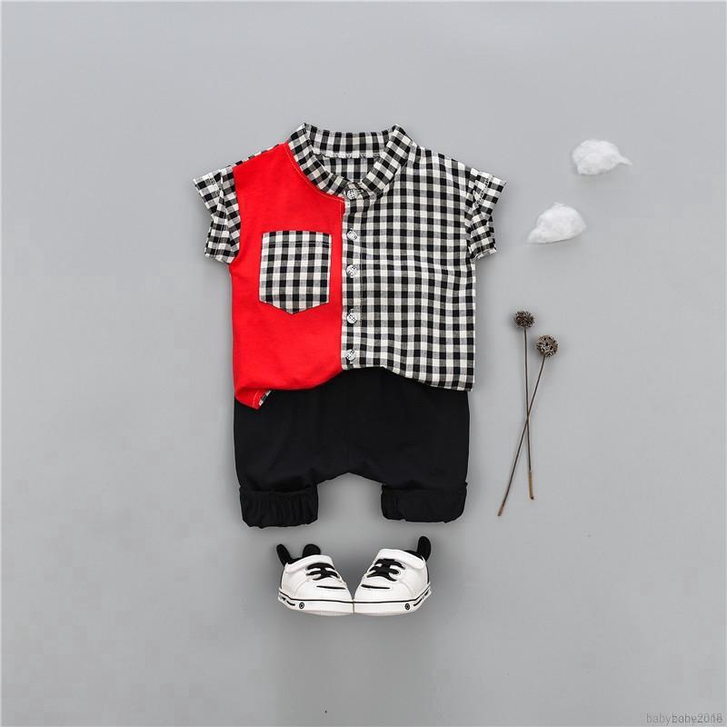 Bộ áo ngắn tay kẻ ca rô + quần short cho bé