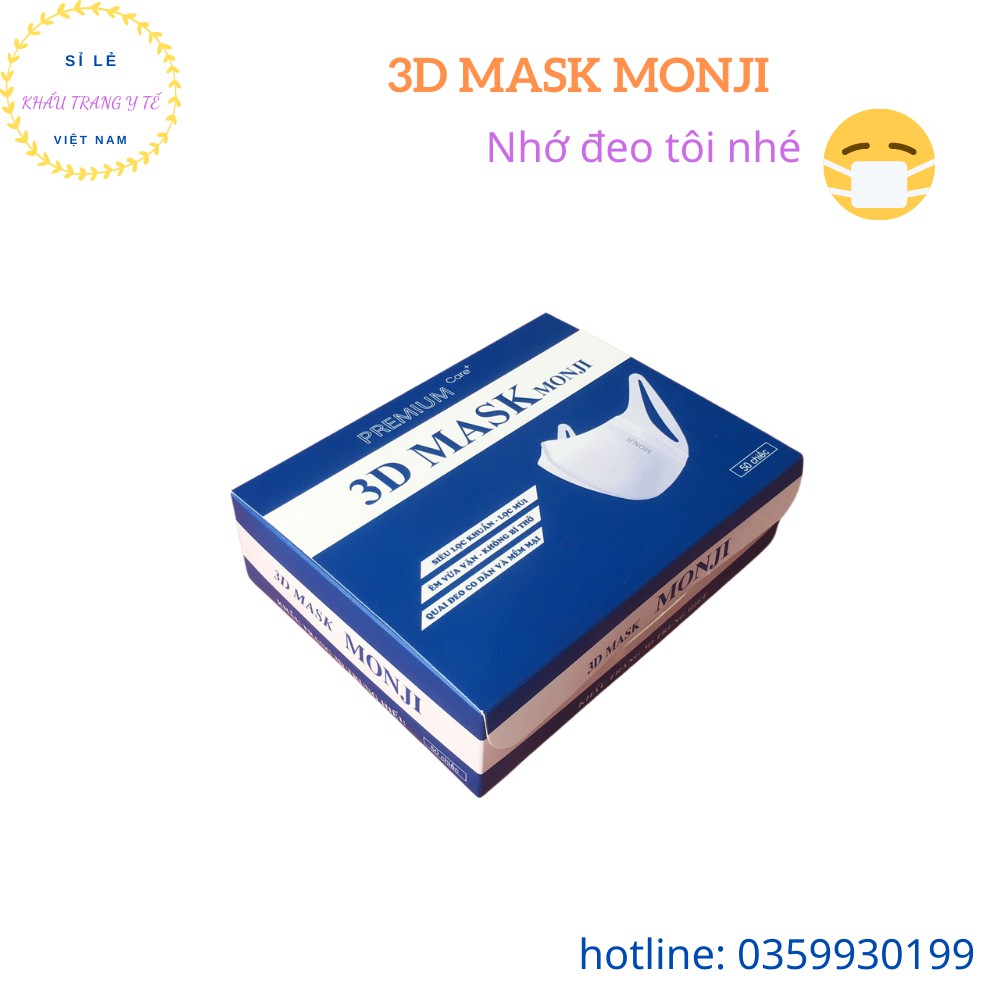 Khẩu Trang 3D Monji Khẩu Trang Y Tế Kháng Khuẩn Khẩu Trang Trắng Hộp 50 Chiếc