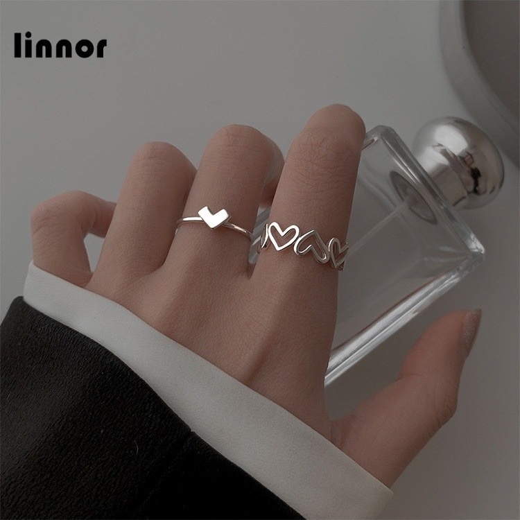 Set 2 Nhẫn Bạc Hình Trái Tim Đơn Giản Thời Trang Cho Nữ