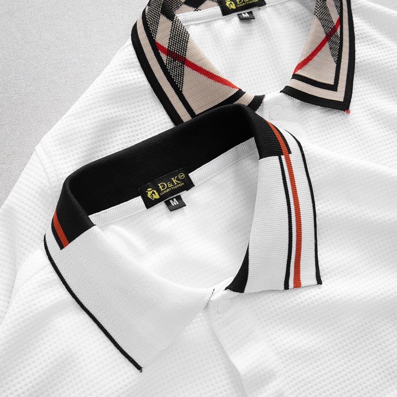 Áo Phông Nam Cổ Bẻ Cộc Tay Cổ Phối Họa Tiết Màu Trắng Phom Body Chất Liệu Cotton Co Giãn 4 Chiều Kiểu Dáng Trẻ | BigBuy360 - bigbuy360.vn