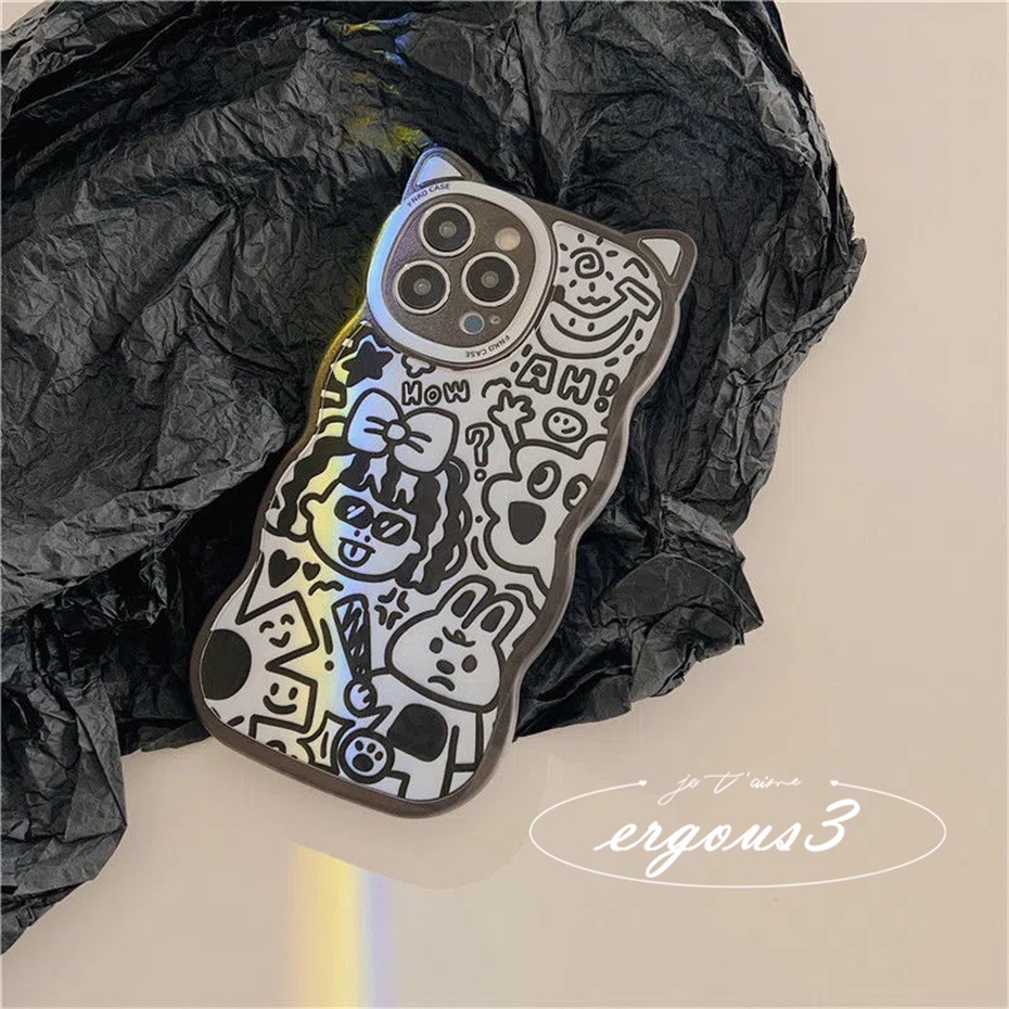 Cat EarỐp Điện Thoại Mềm Hình Tai Mèo Màu Graffiti Cho iPhone 14 13 12 11 Pro Max SE2020 X XR Xs Max 7 8 6 6s Plus