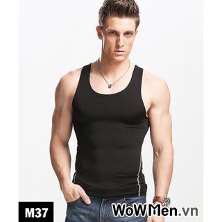 Áo Ba Lỗ Nam Body Trơn Viền Nổi Đen - M37