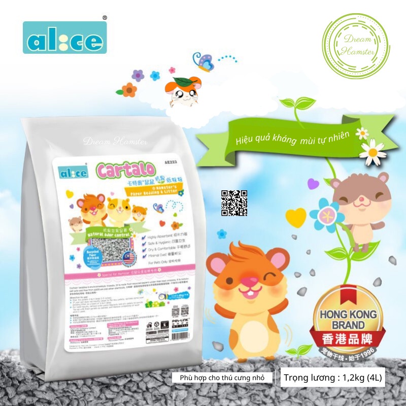 Giấy nén Cartalo Alice lót chuồng cho Hamster, thỏ, động vật nhỏ khác...- 4L (1.2kg)