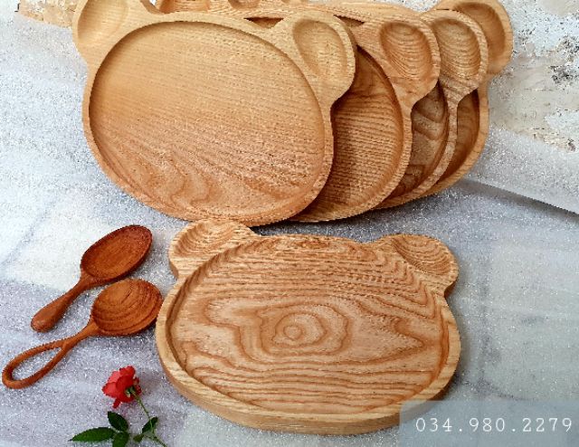 Khay gỗ hình mặt gấu cho bé ăn dặm