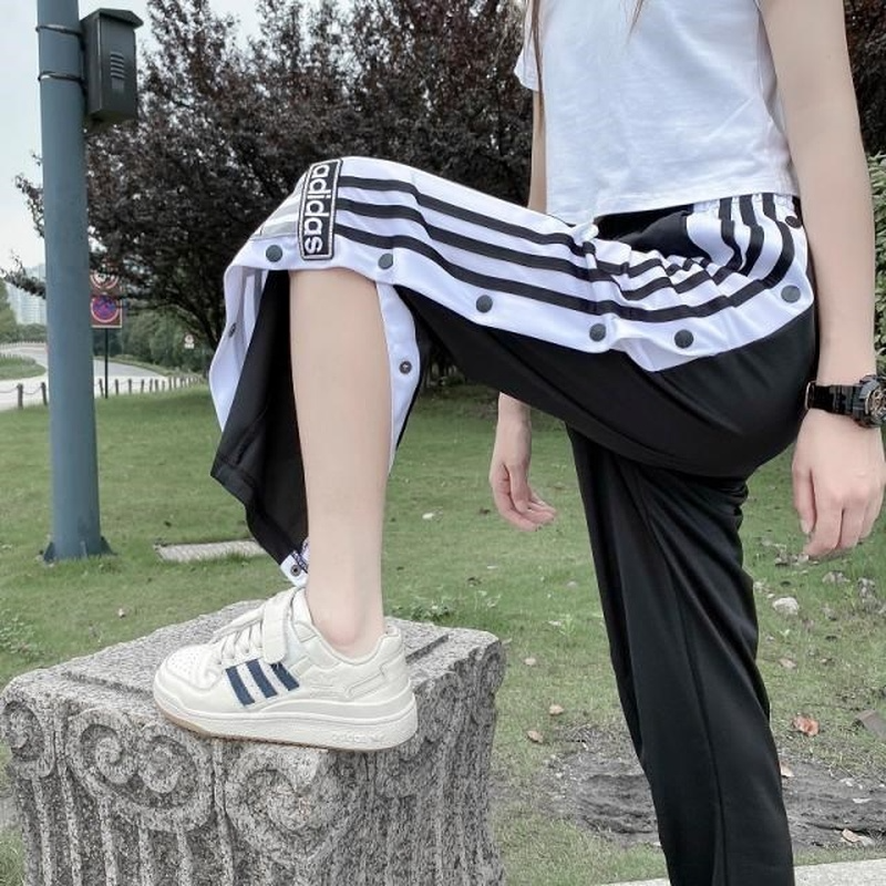 Adidas Men's and Women's Retro Button Casual Pants Sports Button Pants Straight Pants