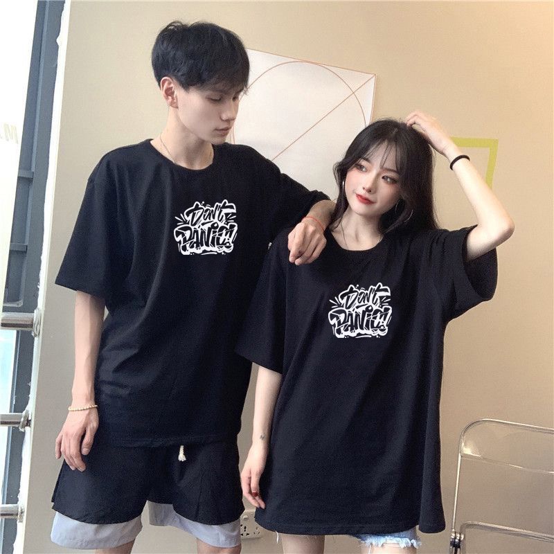 Distro Áo Thun Cotton Cặp Đôi Size Lớn In Chữ Dont Panic Boy / Couple Distro Jumbo Oblong Cá Tính Làm Quà Tặng Mới Nhất