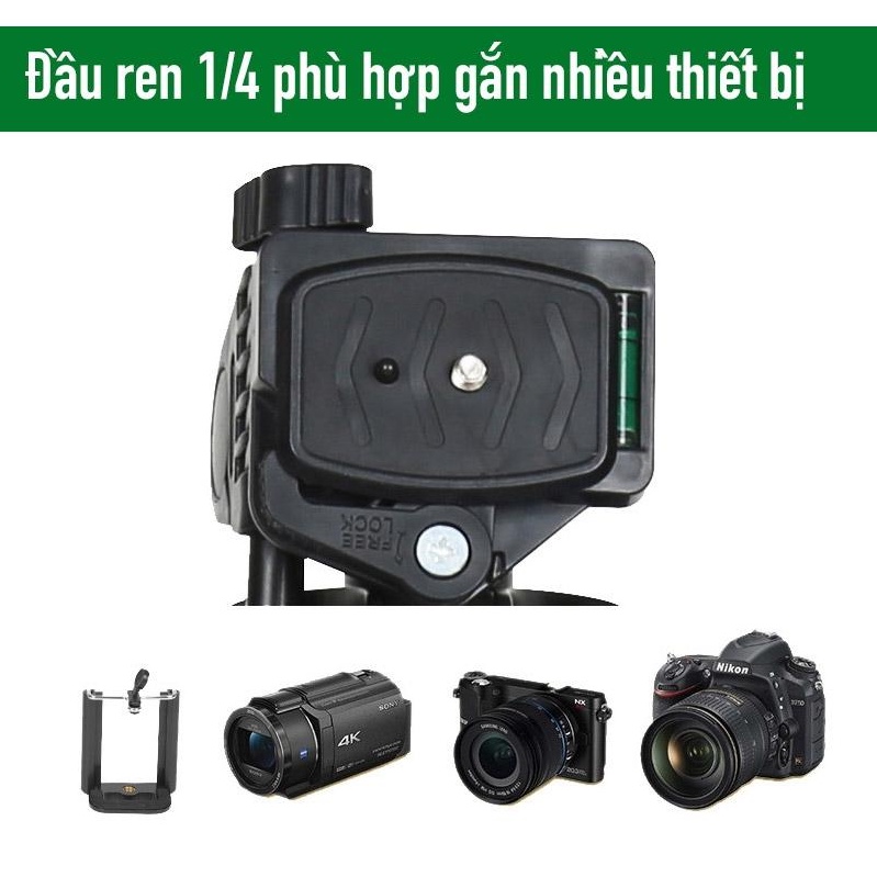 Chân máy ảnh, tripod Weifeng WT-3520, khung nhôm cao cấp, tặng kèm kẹp điện thoại