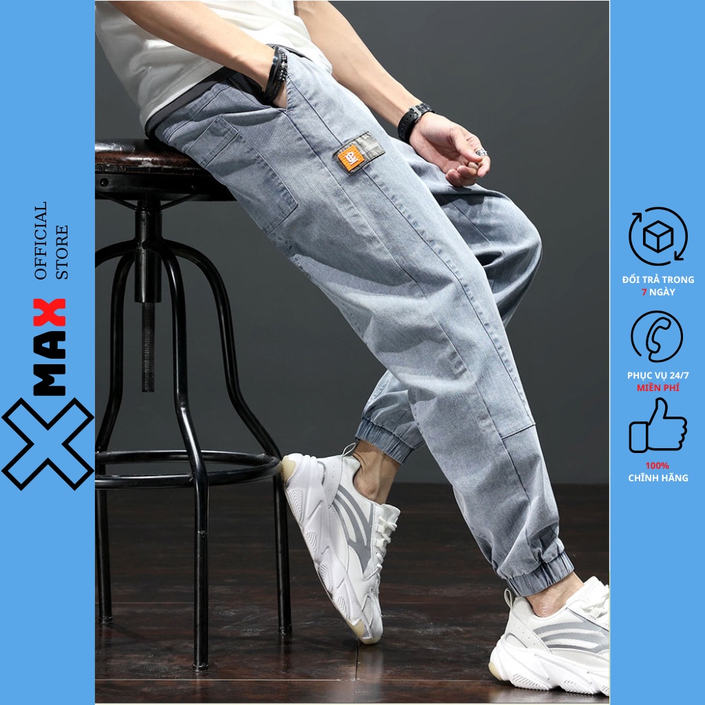 Quần jean jogger nam co giãn 4 chiều bo gấu phá cách cực đẹp, Quần bò nam cạp chun Hottrend hàn quốc Xmax B050