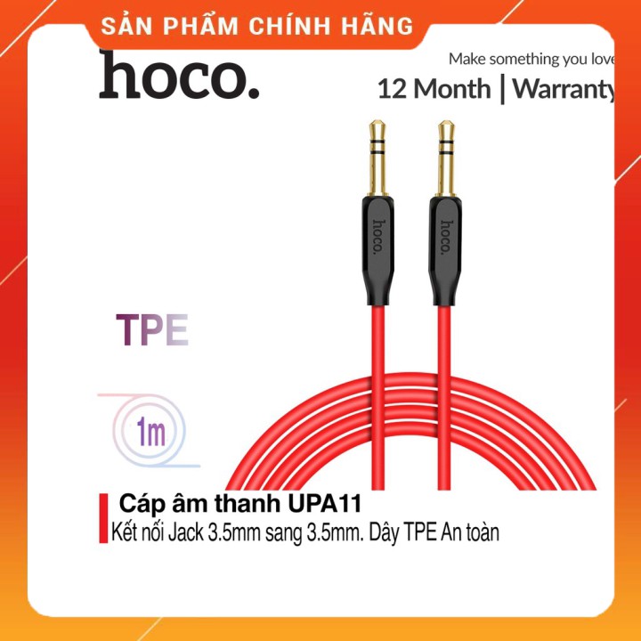 Cáp âm thanh Hoco UPA11 AUX dài 1m - Jack 3.5 phích cắm mạ vàng đồng nguyên chất [Sản phẩm chính hãng]