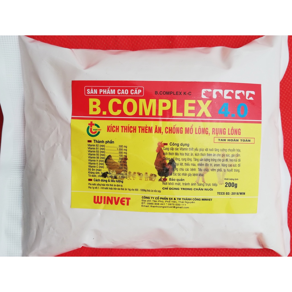 1 gói B.COMPLEX 4.0   200g Kích thích thèm ăn cho gia súc, gia cầm, chó, mèo, chim cảnh