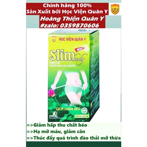 Slimbody Học Viện Quân Y - Giảm cân an toàn tuyệt đối lọ 100v