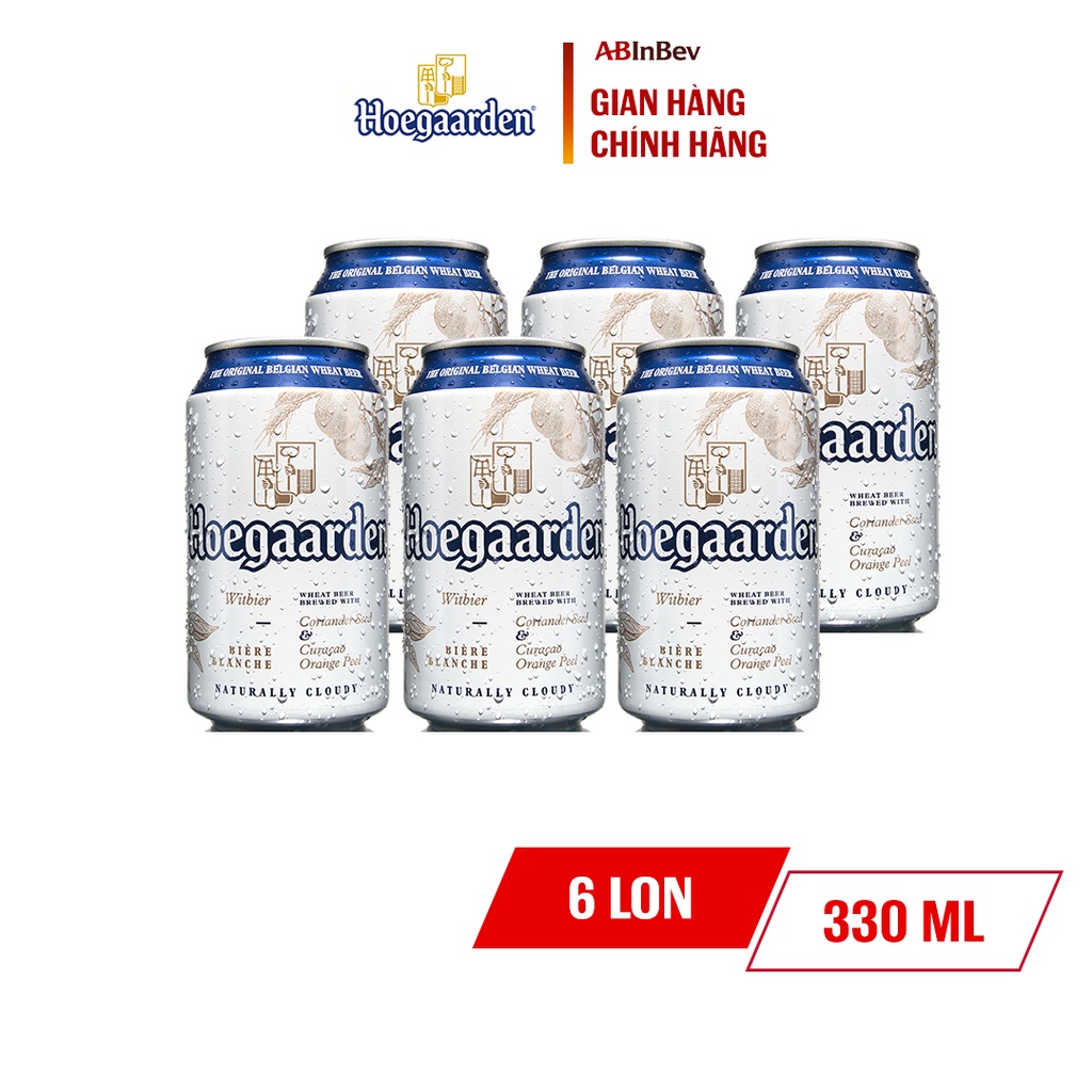 Lốc 6 Lon Hoegaarden White Bỉ - Bia Lúa Mỳ Chính Hiệu (330ml/lon)