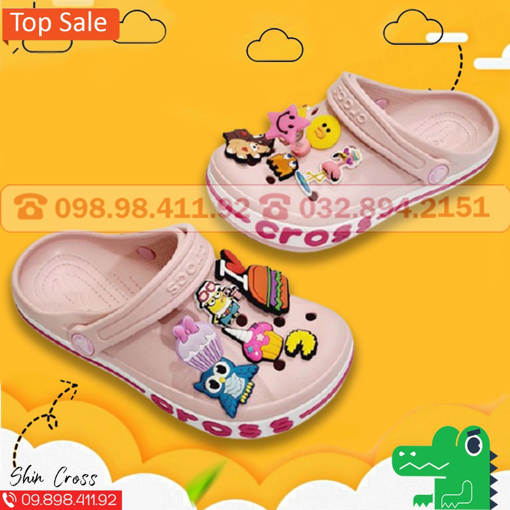 dép cross cho béFREESHIPdép cross cho bé họa tiết hồng DEPCRHO1 tặng thêm 6 jibitz cross
