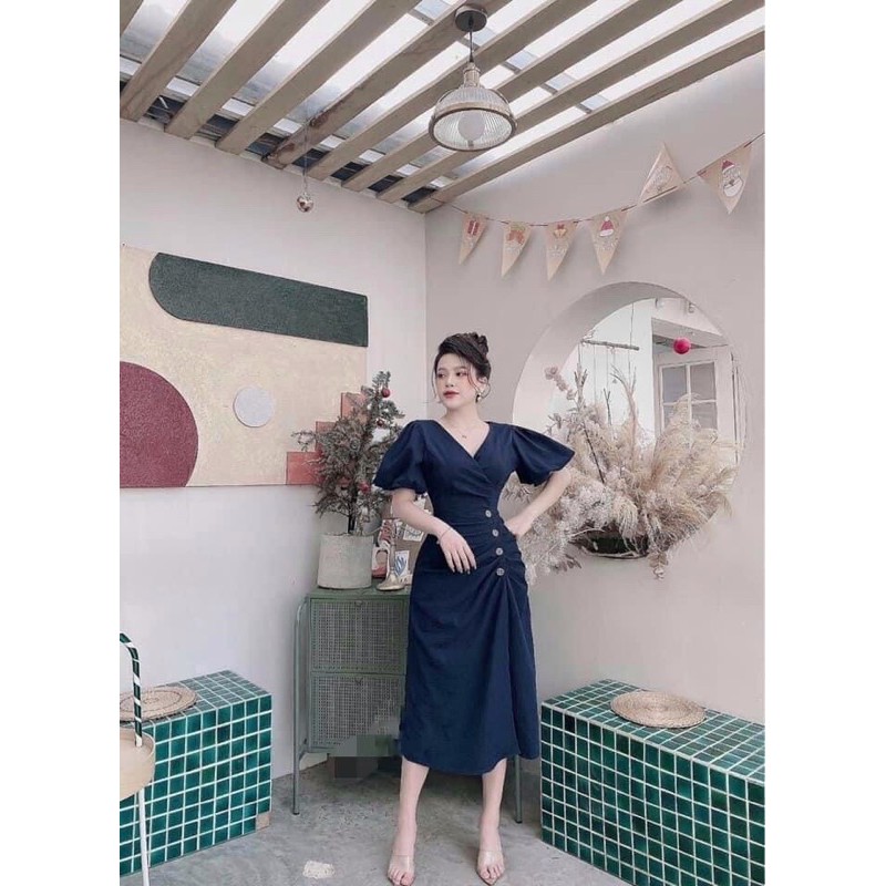 [Mã WASTMAY giảm 15% tối đa 30K đơn 150K] Đầm công sở cổ V tay búp phồng | BigBuy360 - bigbuy360.vn