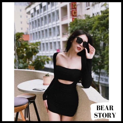 Set đầm ống ngực hở ôm body sexy tay dài quyến rũ nữ chất dày đẹp co giãn - Đ0072 | bear.story