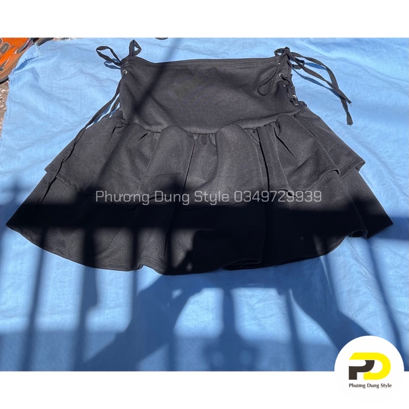 Chân váy lưng cao 2 tầng đan dây