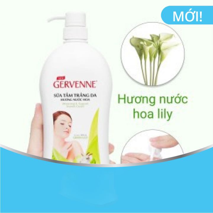 Sữa tắm trắng da hương nước hoa Goas't Milk &amp; Green Lily 900g Gervenne LIU GIỮ HƯƠNG THƠM LÂU -CHO LÀN DA MỀM MẠI