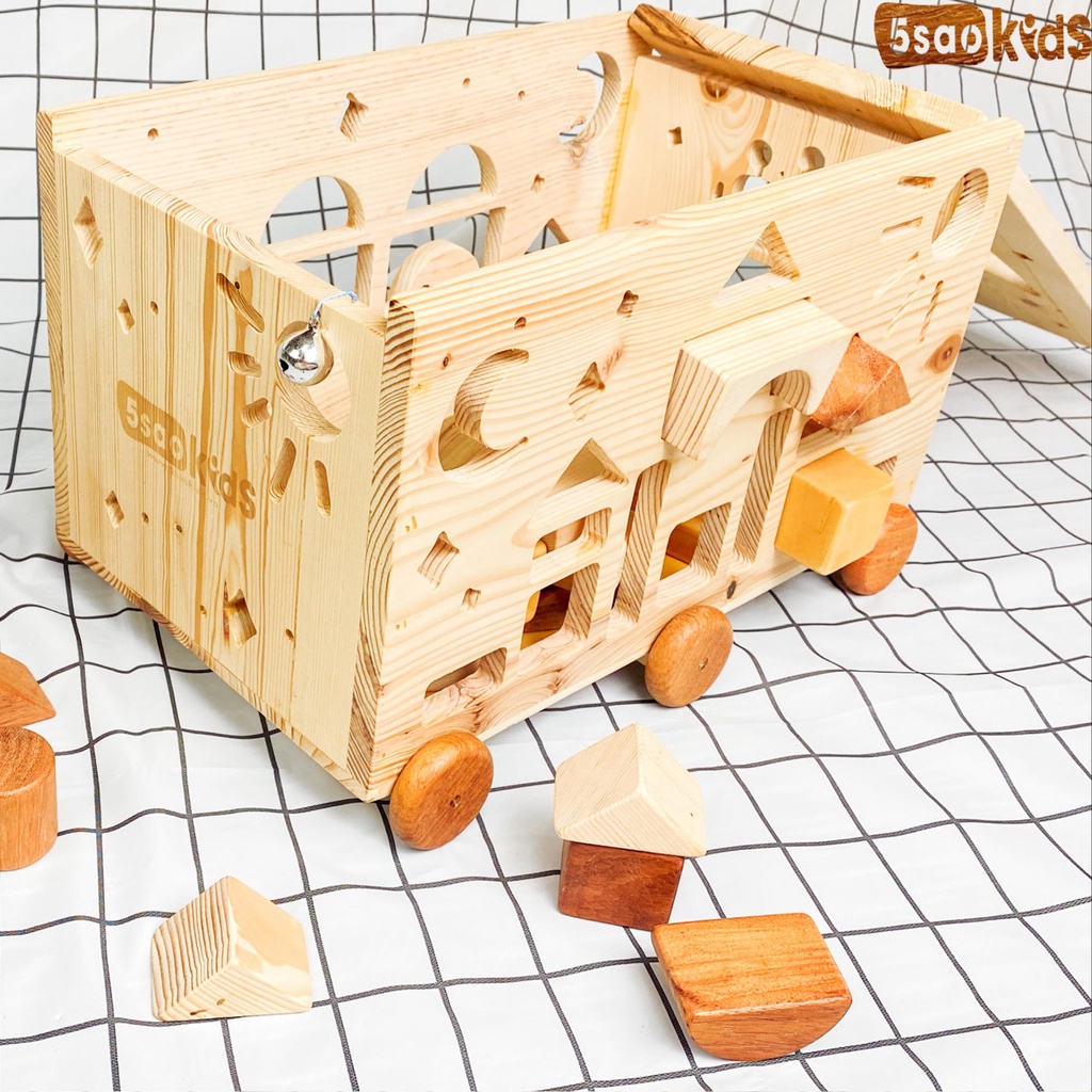 Hộp thả hình khối bằng gỗ-5saokids