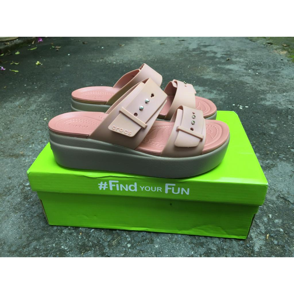 CrocsFanClub -  Dép lê brooklyn 2, kiểu cài khuy linh hoạt, đế cao 5cm cho nữ - PB138