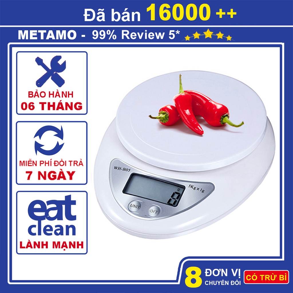 Cân tiểu ly điện tử nhà bếp METAMO cao cấp định lượng 1g - 10kg, Cân tiểu li mini làm bánh độ chính xác cao kèm pin