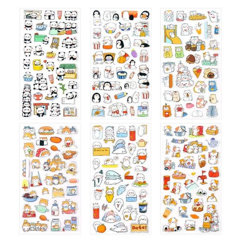 Sticker 1 Tấm Thường Hình Dán Con Vật Dễ Thương