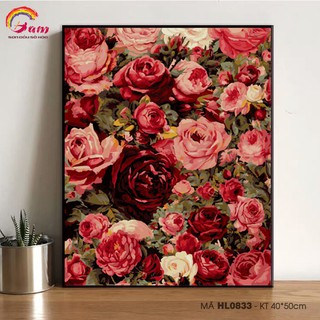 Tranh tô màu theo số HL0833 Hoa hồng cổ điển vintage - HaLa Store