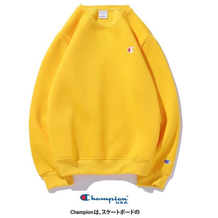 Áo sweater cổ tròn thêu chữ Champion cho nam nữ