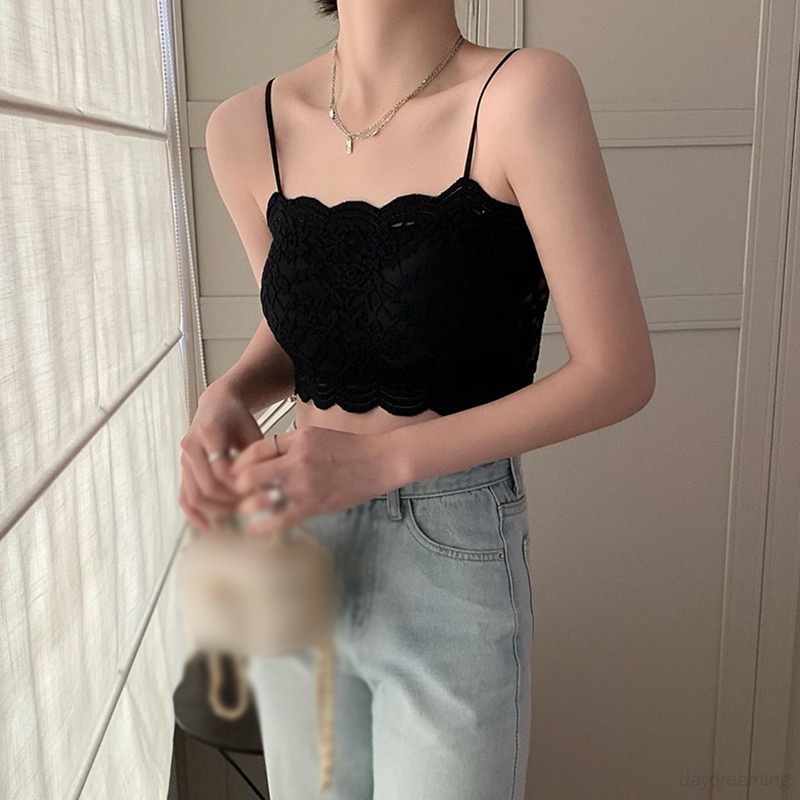 Áo Tank Top Phối Ren Có Mút Nâng Ngực Dáng Ôm Thời Trang Quyến Rũ Cho Nữ