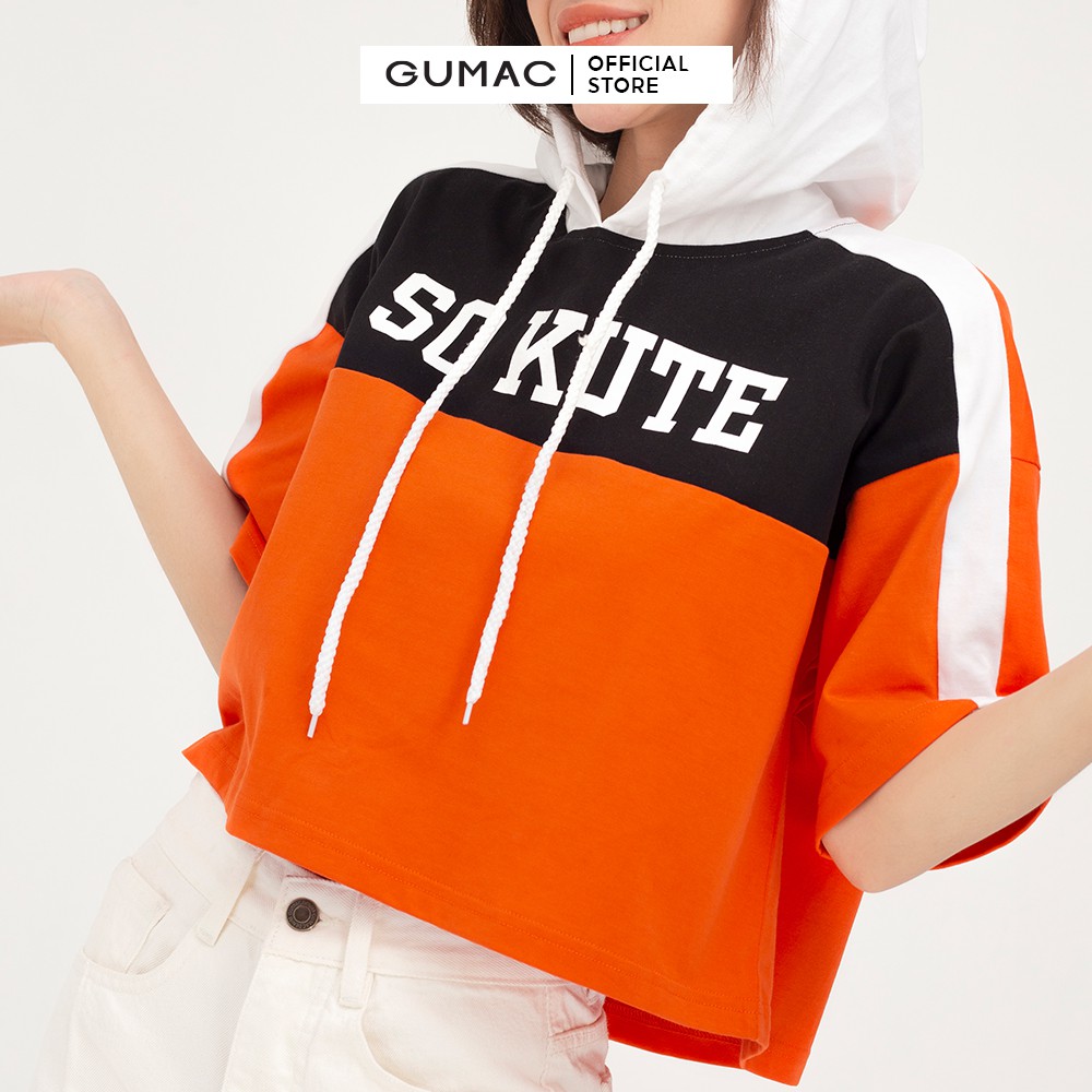 Áo thun nữ phối nón GUMAC phối màu cá tính, phong cách unisex năng động ATB460 | BigBuy360 - bigbuy360.vn