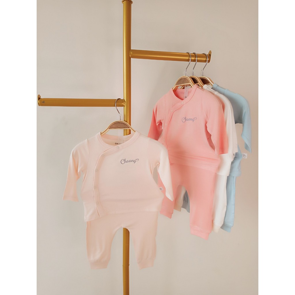 Bộ dài cúc chéo SUMMER hồng phấn, quần áo, phụ kiện, đồ sơ sinh Chaang cotton an toàn cho bé